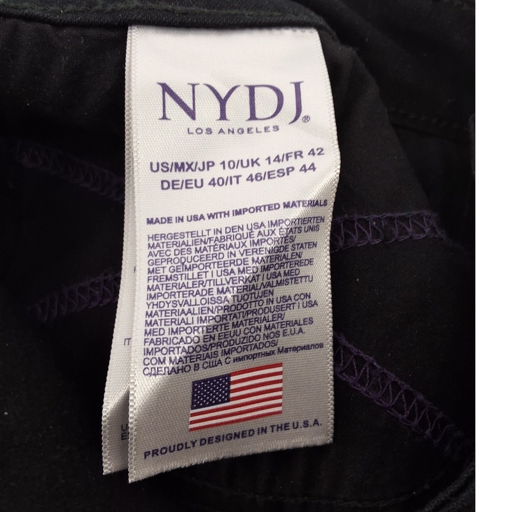 NYDJ Marilyn Straight Jeans Black Embroidered Pockets Lift Tuck Tech Size 10 - Picture 5 of 6